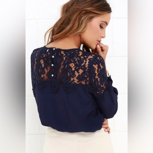Lulus Picture This Navy Blue Long Sleeve Lace Top - Picture 2 of 9